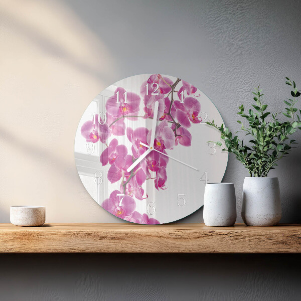 Ronde glazen klok Orchidee