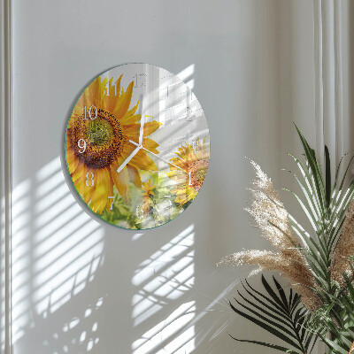 Ronde glazen klok Zonnebloem