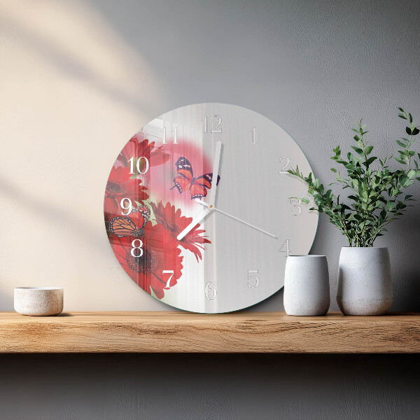 Ronde glazen klok Gerbera