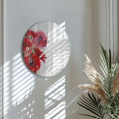 Ronde glazen klok Gerbera