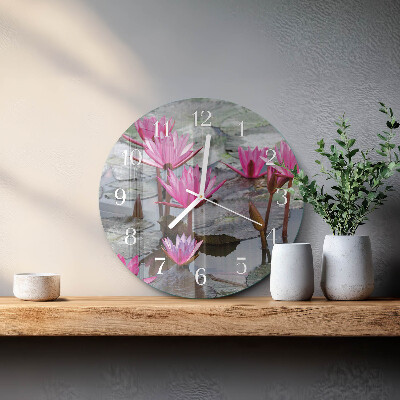 Ronde glazen klok Waterlelies