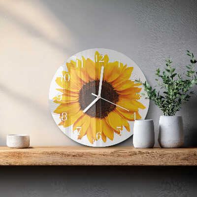 Ronde glazen klok Zonnebloem
