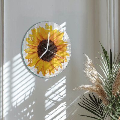Ronde glazen klok Zonnebloem