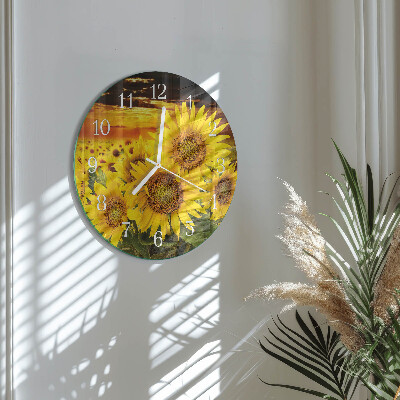 Ronde glazen klok Zonnebloemen