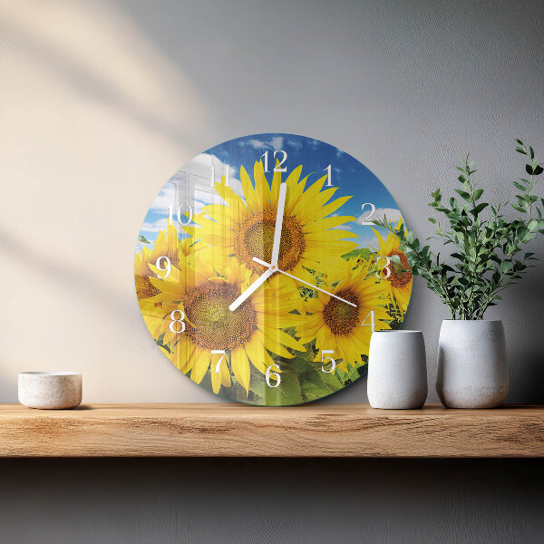 Ronde glazen klok Zonnebloemen