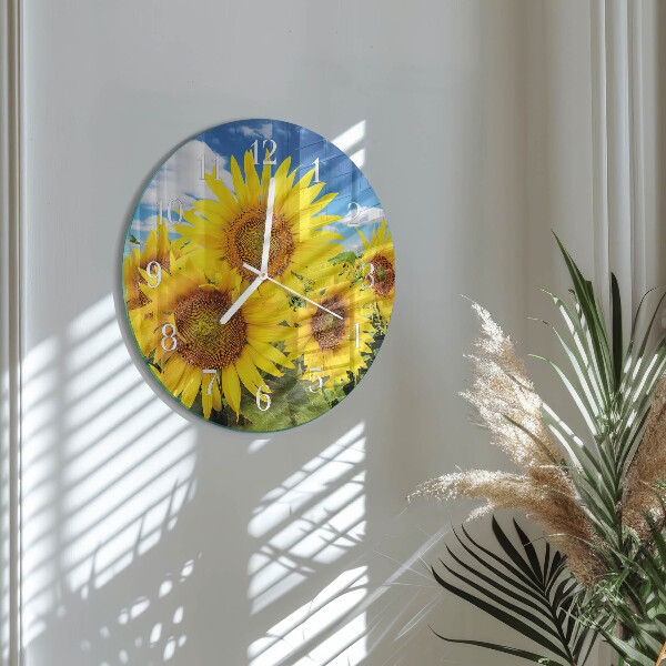 Ronde glazen klok Zonnebloemen