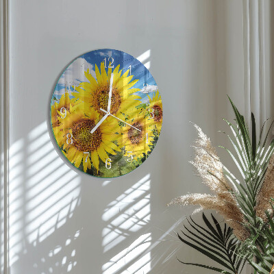 Ronde glazen klok Zonnebloemen