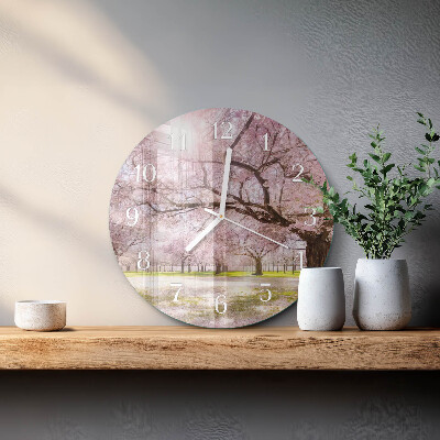 Ronde glazen klok Kersenbomen