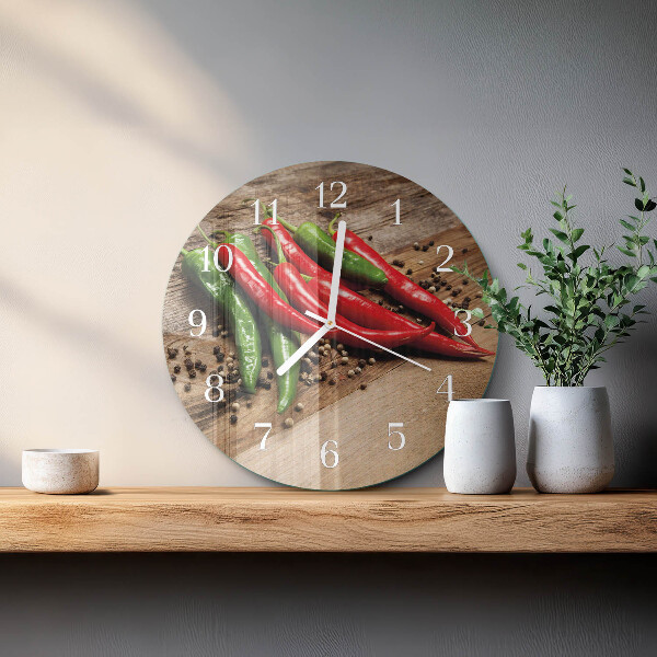 Ronde glazen klok Chilipepers