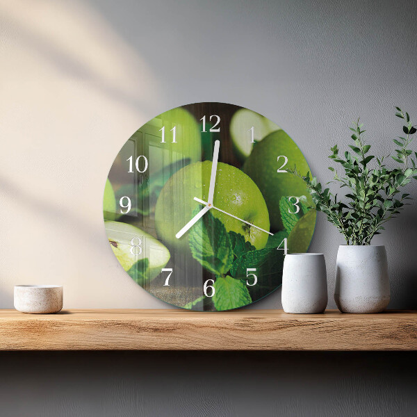 Ronde glazen klok Groene appels
