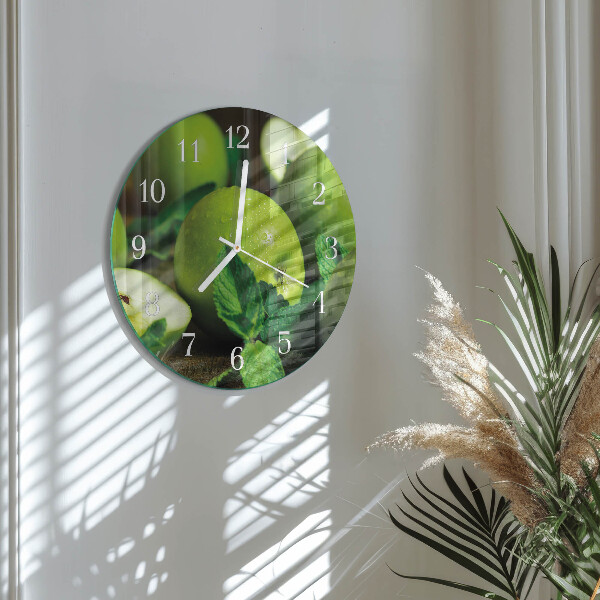 Ronde glazen klok Groene appels
