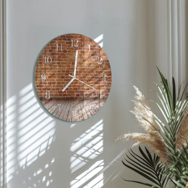 Ronde glazen klok Bakstenen muur