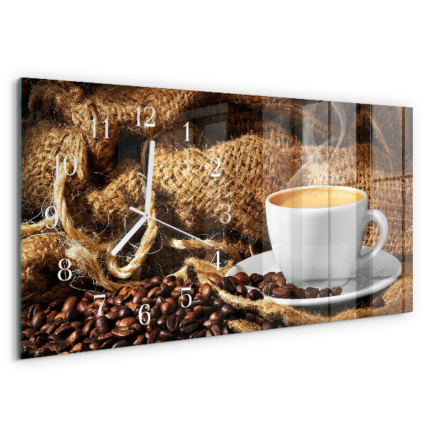 Glazen wandklok rechthoekig Koffiebonen