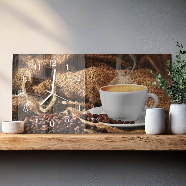 Glazen wandklok rechthoekig Koffiebonen