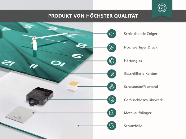 Glazen wandklok rechthoekig Wijnglas