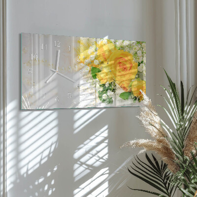 Glazen wandklok rechthoekig Bloemen