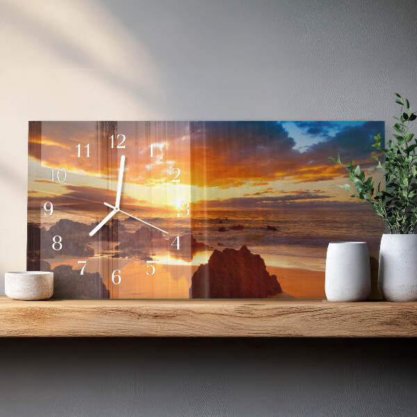 Glazen wandklok rechthoekig Zonsondergang