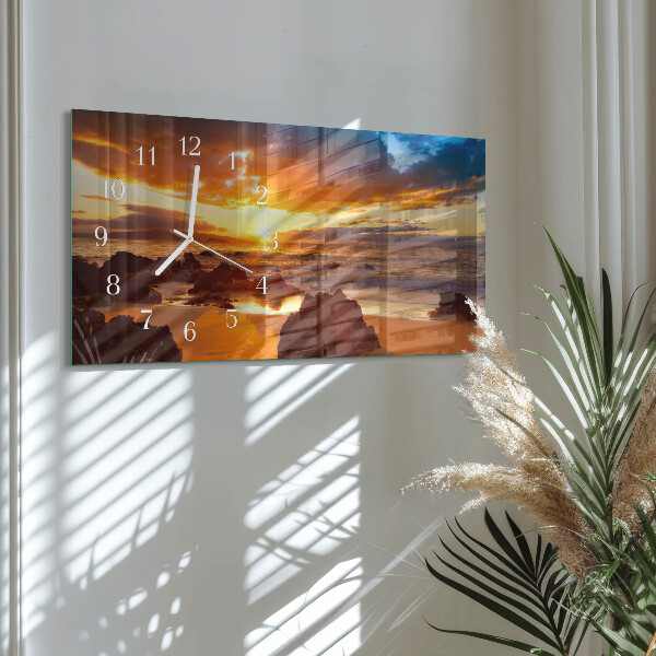 Glazen wandklok rechthoekig Zonsondergang
