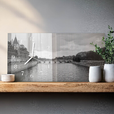 Glazen wandklok rechthoekig Bruggen van Parijs