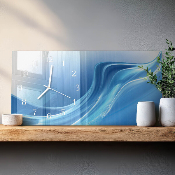 Glazen wandklok rechthoekig Blauwe golven