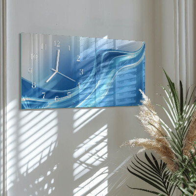 Glazen wandklok rechthoekig Blauwe golven
