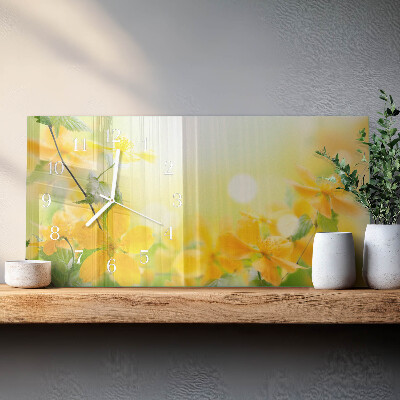 Glazen wandklok rechthoekig Bloemen