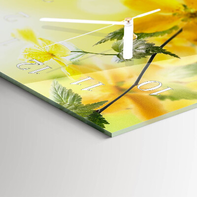 Glazen wandklok rechthoekig Bloemen