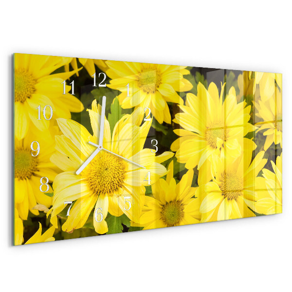 Glazen wandklok rechthoekig Gele bloemen