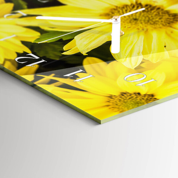 Glazen wandklok rechthoekig Gele bloemen