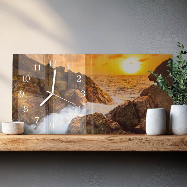 Glazen wandklok rechthoekig Zonsondergang