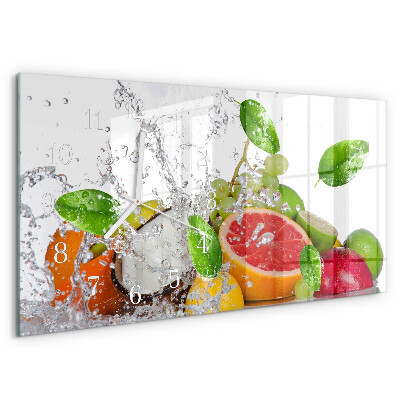 Glazen wandklok rechthoekig Fruit op het water