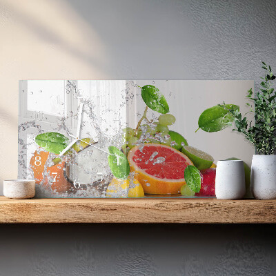 Glazen wandklok rechthoekig Fruit op het water