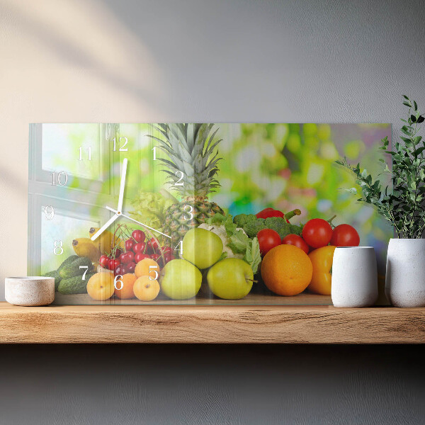Glazen wandklok rechthoekig Fruit en groenten