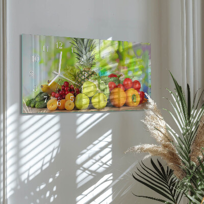 Glazen wandklok rechthoekig Fruit en groenten
