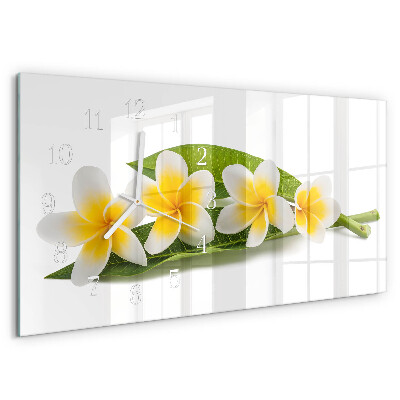 Glazen wandklok rechthoekig Bloemen