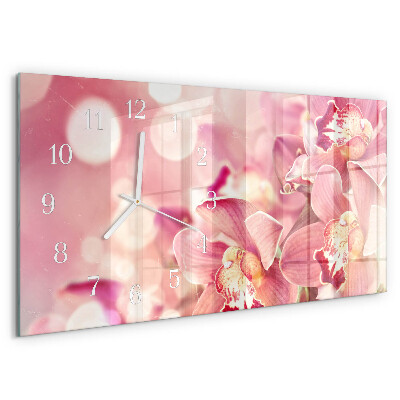 Glazen wandklok rechthoekig Orchideeën