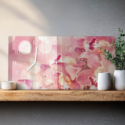 Glazen wandklok rechthoekig Orchideeën