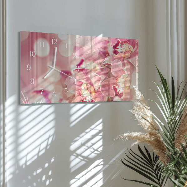 Glazen wandklok rechthoekig Orchideeën