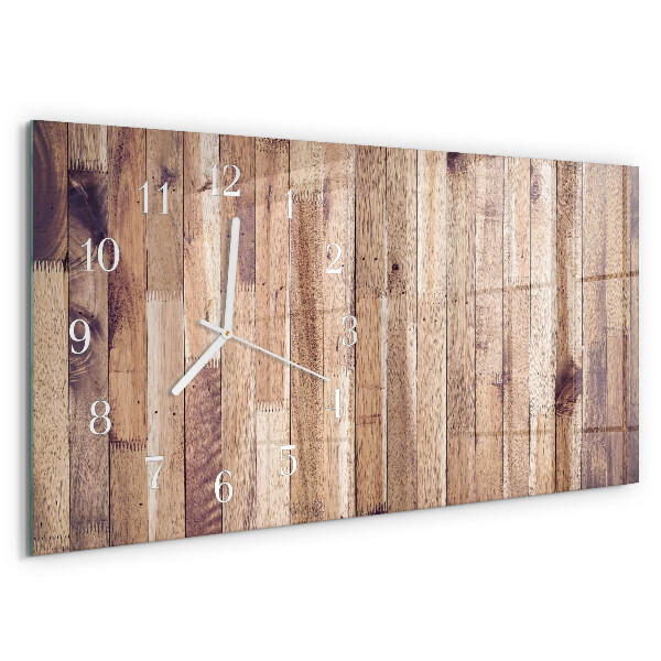 Glazen wandklok rechthoekig Houten planken