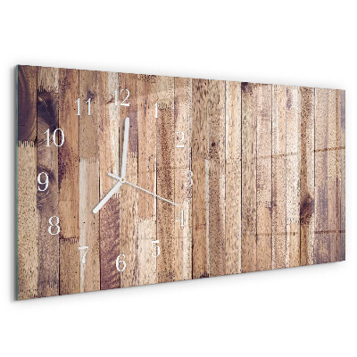 Glazen wandklok rechthoekig Houten planken