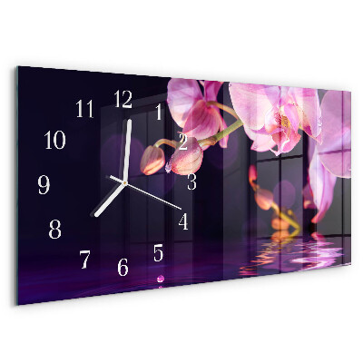 Glazen wandklok rechthoekig Orchidee