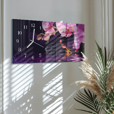 Glazen wandklok rechthoekig Orchidee