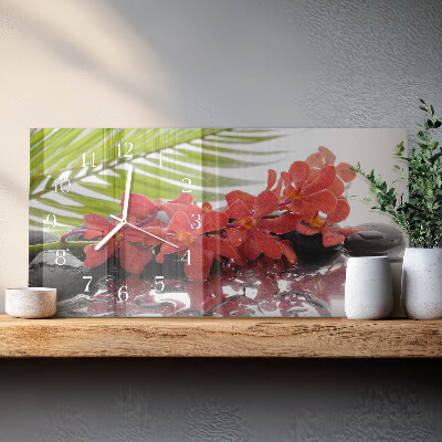 Glazen wandklok rechthoekig Bloemen en stenen