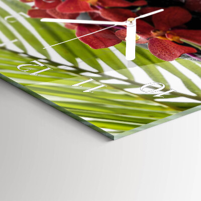 Glazen wandklok rechthoekig Bloemen en stenen