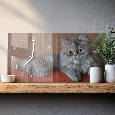 Glazen wandklok rechthoekig Perzische kat