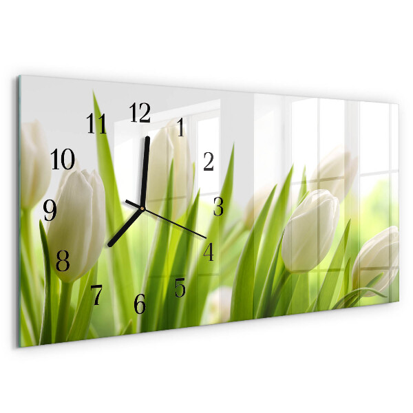 Glazen klok horizontaal Witte tulpen