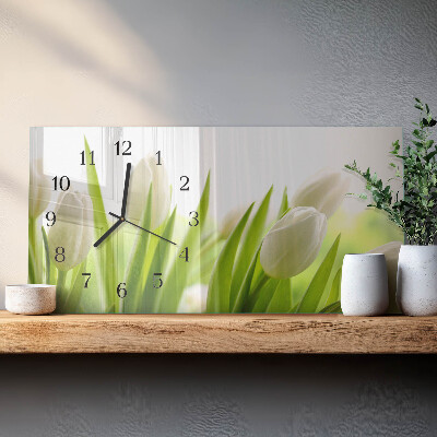 Glazen klok horizontaal Witte tulpen