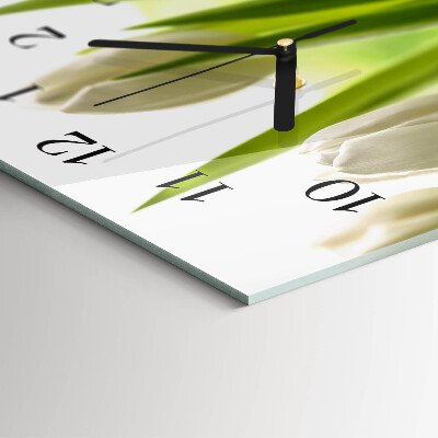 Glazen klok horizontaal Witte tulpen